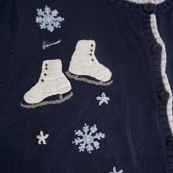 Vintage Cherokee Navy Blue Ice Skates Mittens Winter Button Cardigan Festive 3X - Picture 8 of 11